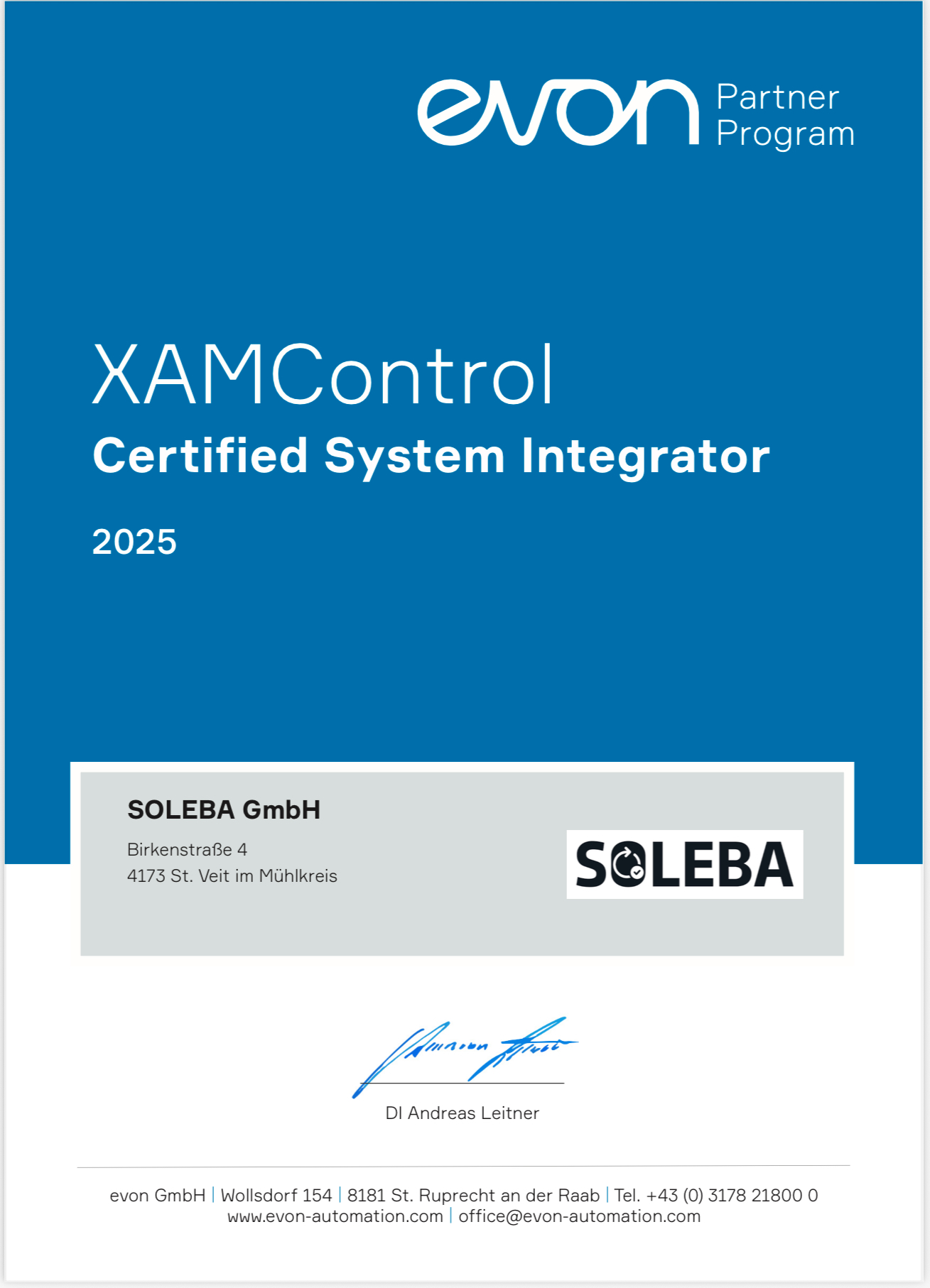 evon Systemintegrator Zertifikat